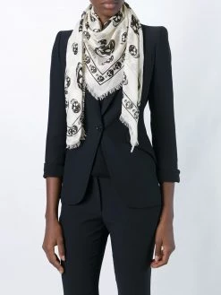 Alexander McQueen fringed skull-print scarf