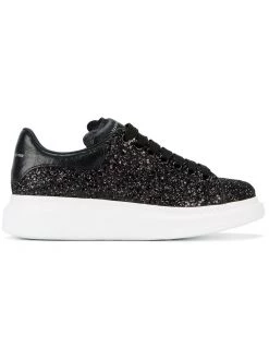 Alexander McQueen Black Glitter Platform Sneakers