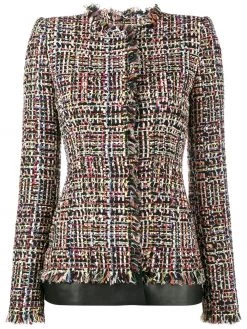 Alexander McQueen leather trimmed fitted tweed jacket