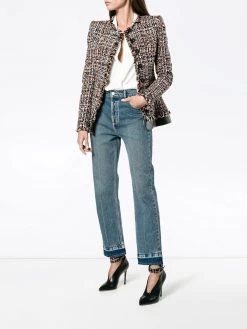 Alexander McQueen leather trimmed fitted tweed jacket