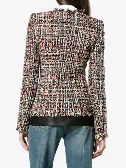 Alexander McQueen leather trimmed fitted tweed jacket