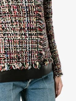 Alexander McQueen leather trimmed fitted tweed jacket