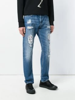 Alexander McQueen distressed folk embroidery jeans