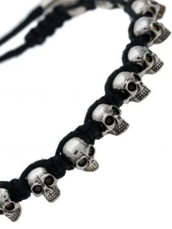 Alexander McQueen black and silver metallic skulls drawstring bracelet