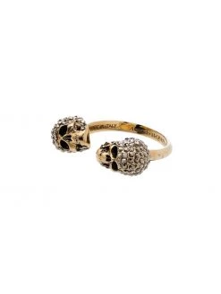 Alexander McQueen crystal-embellished skulls ring