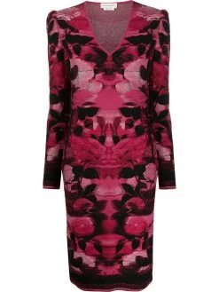 Alexander McQueen blurred rose jacquard fitted dress
