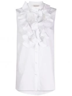 Alexander McQueen collarless ruffled blouse