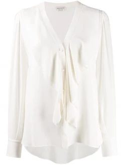 Alexander McQueen ruffle-front long-sleeve blouse