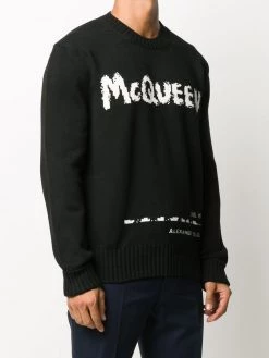 Alexander McQueen logo-intarsia crew-neck jumper