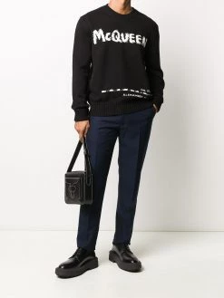 Alexander McQueen logo-intarsia crew-neck jumper