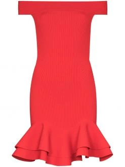 Alexander McQueen off-the-shoulder ruffle trim cocktail dress