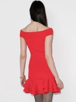 Alexander McQueen off-the-shoulder ruffle trim cocktail dress
