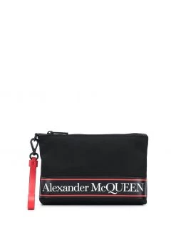 Alexander McQueen logo stripe zipped clutch