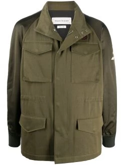 Alexander McQueen hooded logo patch military jacket