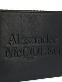 Alexander McQueen logo-embossed zip clutch