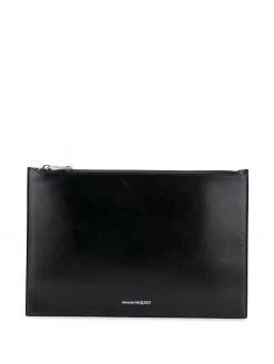 Alexander McQueen logo-print zip clutch