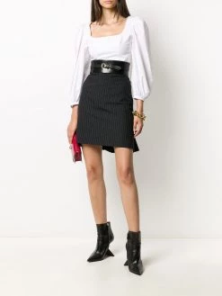 Alexander McQueen pinstripe back-ruffle wool skirt