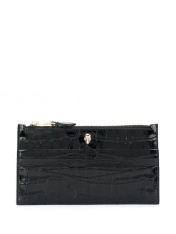 Alexander McQueen flat zip crocodile-effect wallet
