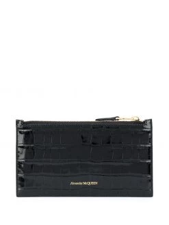 Alexander McQueen flat zip crocodile-effect wallet