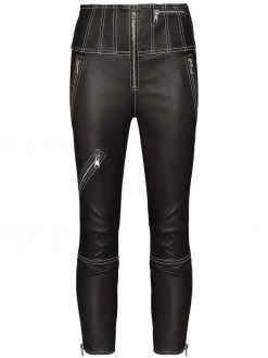 Alexander McQueen contrast stitching lambskin cropped trousers