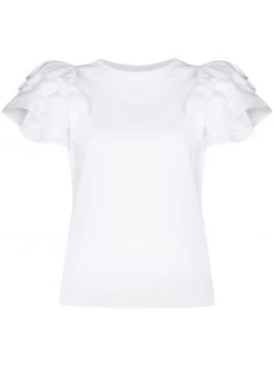 Alexander McQueen ruffle sleeve cotton T-shirt