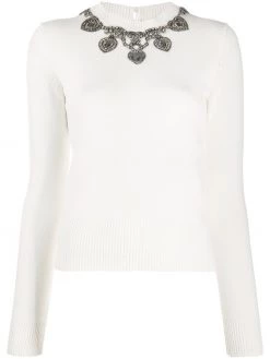Alexander McQueen crystal-embellished crew neck jumper