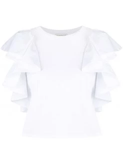 Alexander McQueen short ruffled sleeves cropped top