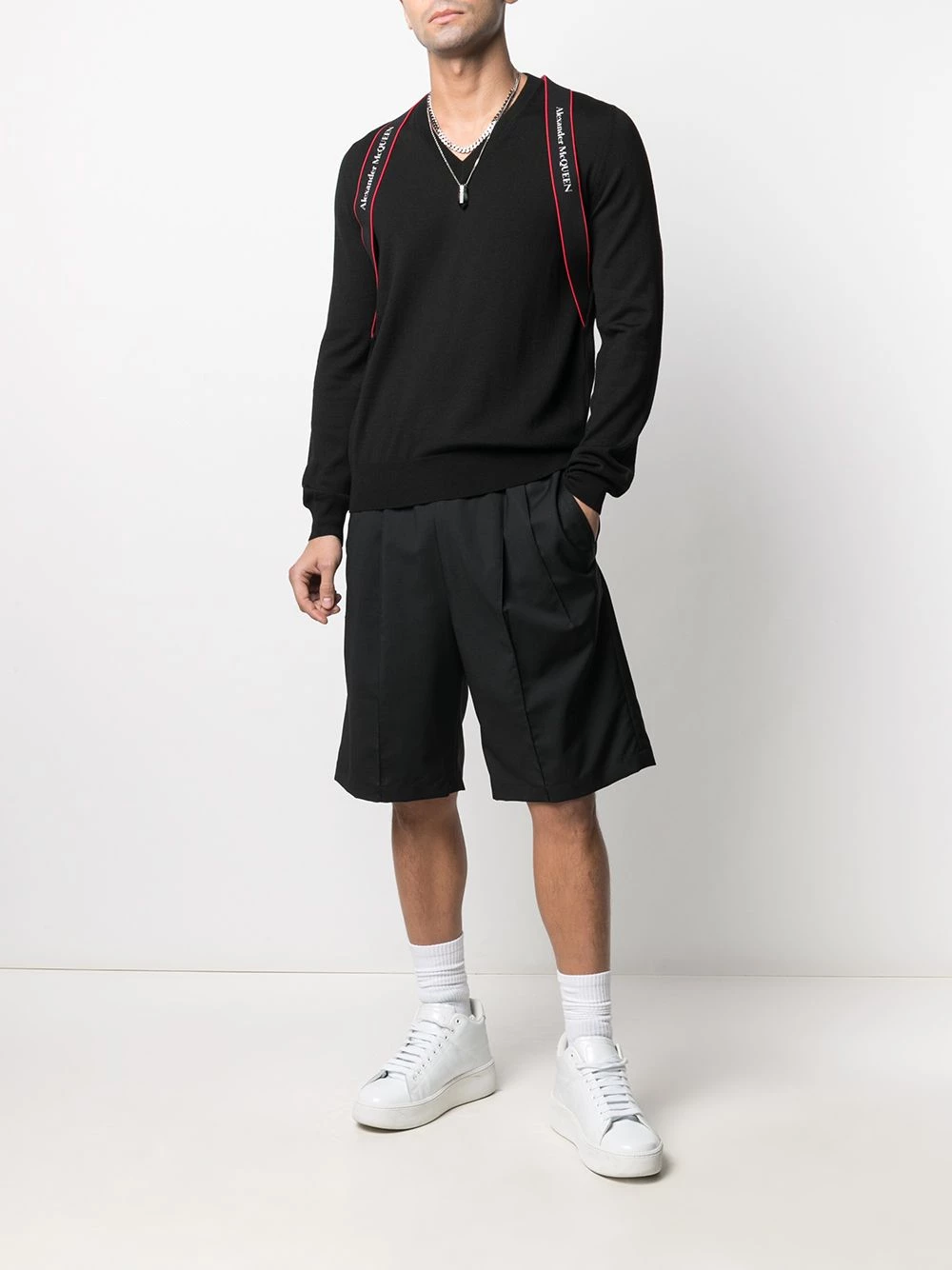 Wholesale ❤️ Alexander McQueen Logo strap V neck pullover ⭐ 2 Alexander McQueen logo strap V-neck pullover