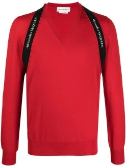 Alexander McQueen logo strap V-neck jumper
