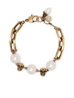 Alexander McQueen pearl-embellished skull bracelet