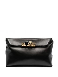 Alexander McQueen crystal-embellished ring-detail clutch bag