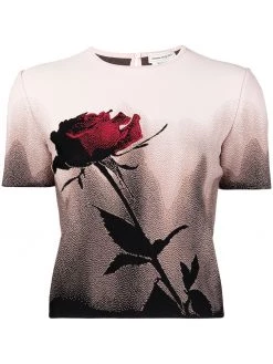 Alexander McQueen rose print cropped T-shirt