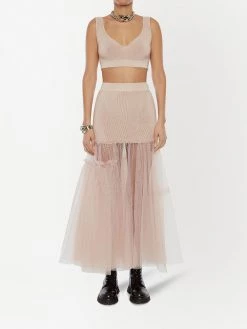 Alexander McQueen ribbed knit tulle panel skirt