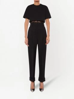 Alexander McQueen lace-hem cropped T-shirt