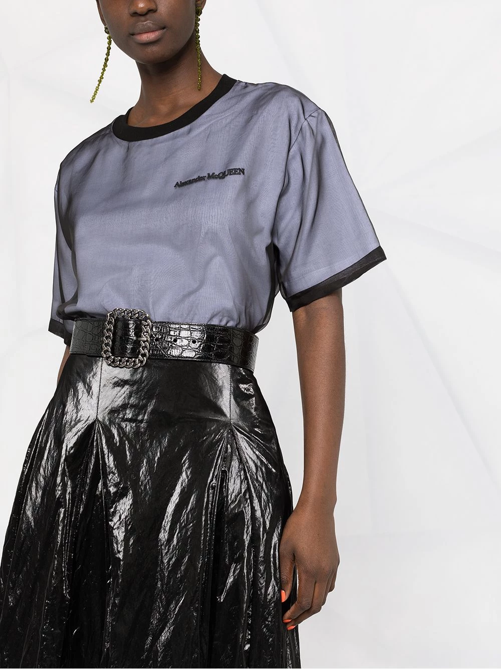 Hot Sale ๐ Alexander McQueen Mesh overlay T ๐ shirt ๐ฏ 5 Alexander McQueen mesh-overlay T-shirt