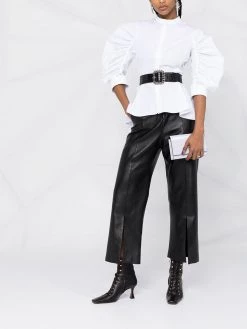 Alexander McQueen ruched-sleeve peplum-hem blouse