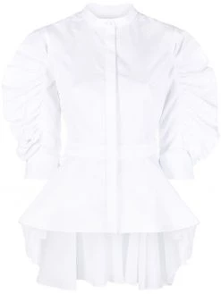 Alexander McQueen ruched-sleeve peplum-hem blouse
