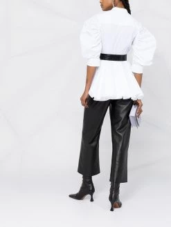 Alexander McQueen ruched-sleeve peplum-hem blouse