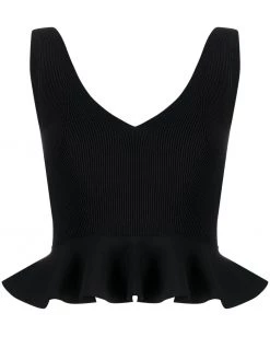 Alexander McQueen V-neck peplum rib-knit top