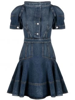 Alexander McQueen puff-sleeve denim dress