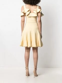 Best Pirce 🎉 Alexander McQueen Cold shoulder ruffle trim minidress 🥰 10 Alexander McQueen cold-shoulder ruffle-trim minidress