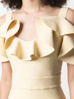 Best Pirce 🎉 Alexander McQueen Cold shoulder ruffle trim minidress 🥰 11 Alexander McQueen cold-shoulder ruffle-trim minidress