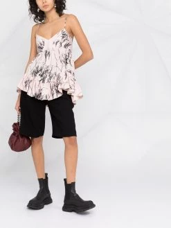 Alexander McQueen ruffle-trim leaf-print top