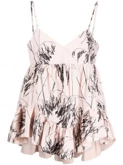 Alexander McQueen ruffle-trim leaf-print top