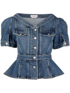 Alexander McQueen puff-sleeve denim top