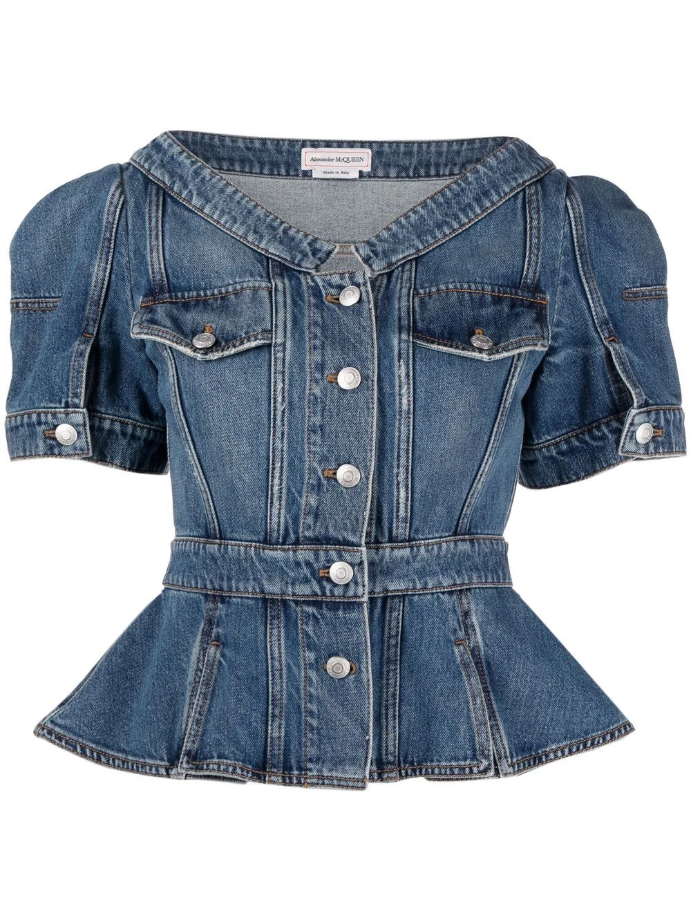 Cheapest 🤩 Alexander McQueen Puff sleeve denim top ✔️ 1 Alexander McQueen puff-sleeve denim top