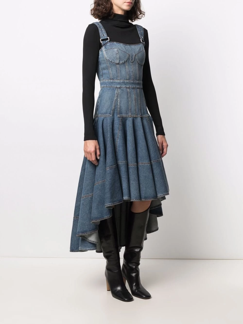 New ๐ Alexander McQueen Square neck denim ๐ dress ๐ 3 Alexander McQueen square-neck denim dress