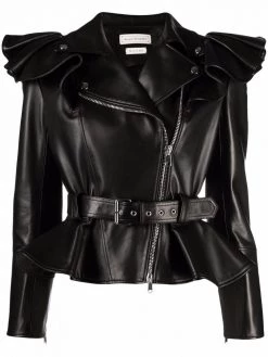 Alexander McQueen ruffle-shoulder biker jacket