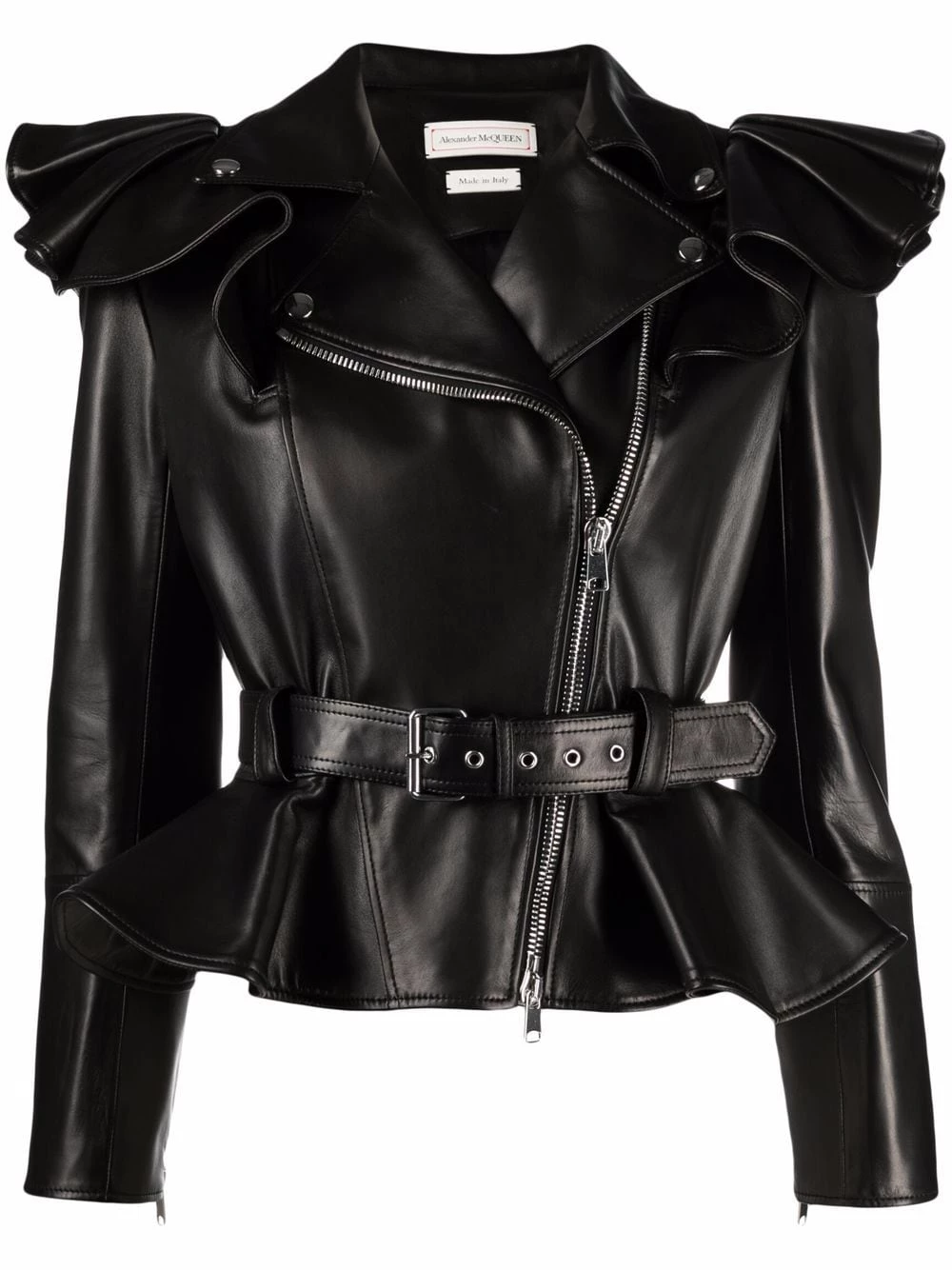 Budget 😀 Alexander McQueen Ruffle shoulder biker jacket 👏 1 Alexander McQueen ruffle-shoulder biker jacket