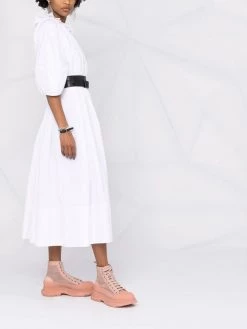 Alexander McQueen ruffled short-sleeved poplin-cotton dress